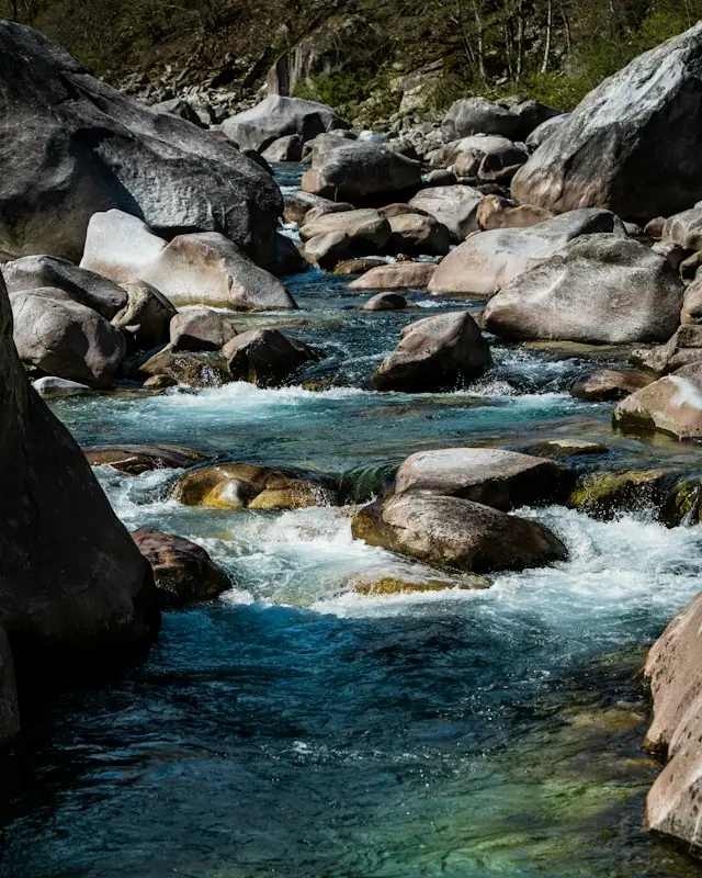 Gray rocks on river during daytime